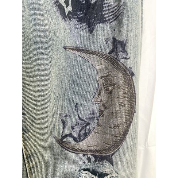 Sun & Moon Distressed Wide Leg Jeans Size M Vintage Wash Celestial Grunge Hippie - Picture 3 of 6